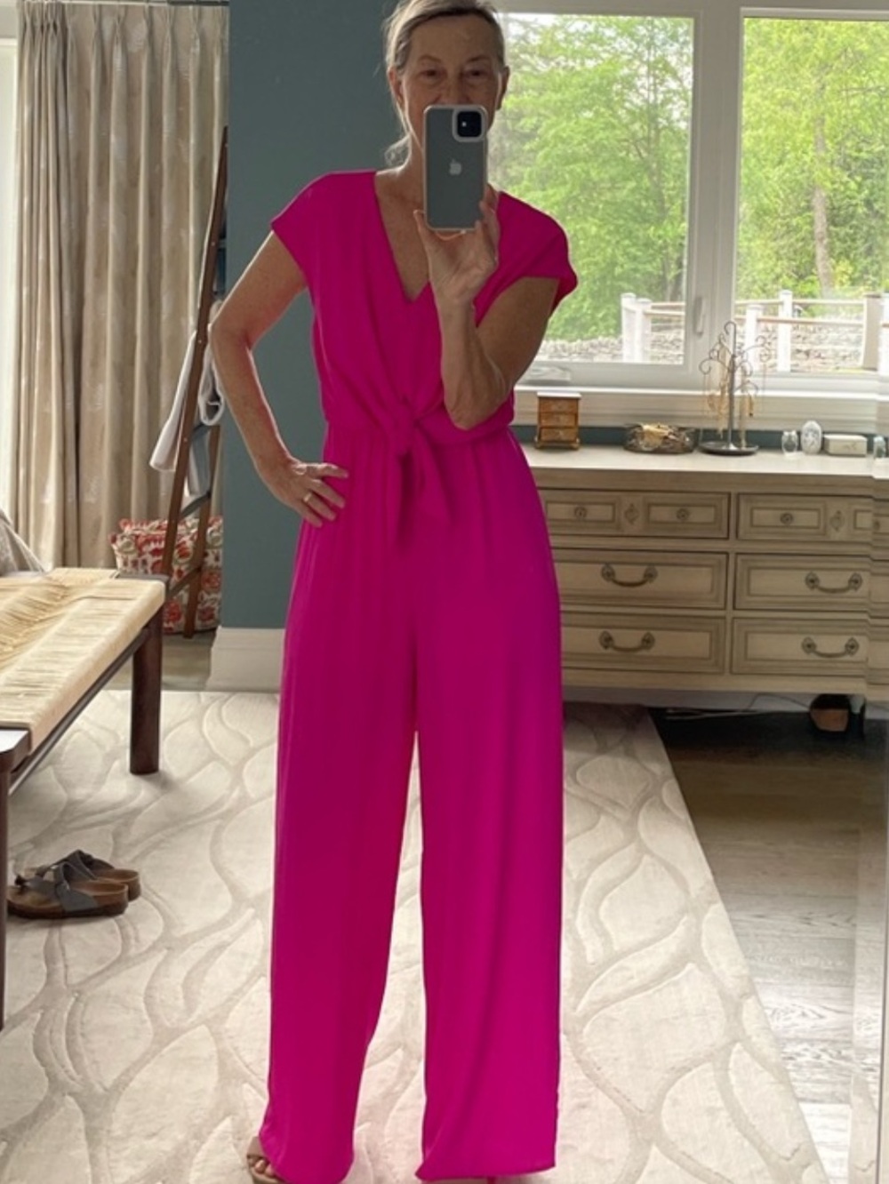 She + Sky Hot Pink Wide-Leg Jumpsuit with Tie Waist